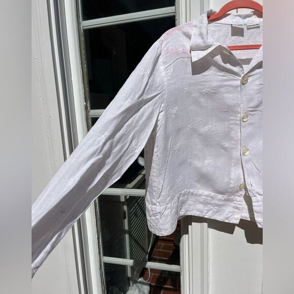 CP Shades Pure Irish Linen Embroidered Button Down Blouse - Picture 3 of 7